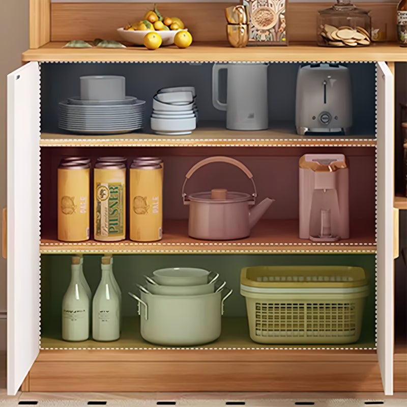 SHARPDO Modern 180cm Tall Kitchen Buffet Cabinet with Glass Doors, Open Microwave Shelf & Closed Storage, Freestanding Sideboard for Dining Room Living Room, 80x32x180CM - Image 5